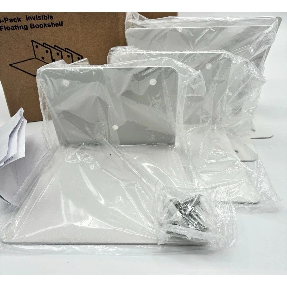 New Invisible Metal Floating Bookshelf Lot of 6 White Wall Mount Book Decor